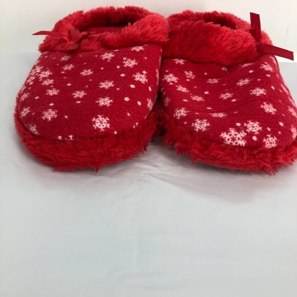 La Senza Red Snowflake Pattern Fuzzy Short Indoor Winter Christmas Slippers L/XL - Picture 6 of 13